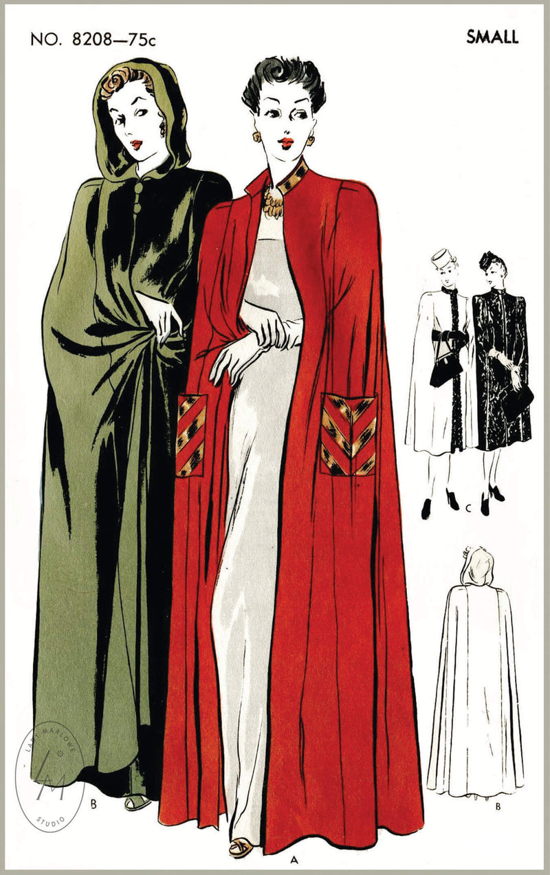 Vogue 8208 1940s cape vintage sewing pattern