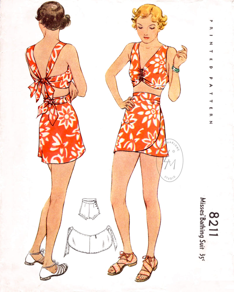 1950s Beach Wear Pattern Pin Up Halter Bra Top, Wing Collar Beach Jacket,  High Waist Shorts or Pedal Pusher Capri Length Pants Simplicity 3250 Vintage  Sewing Pattern Bust 32