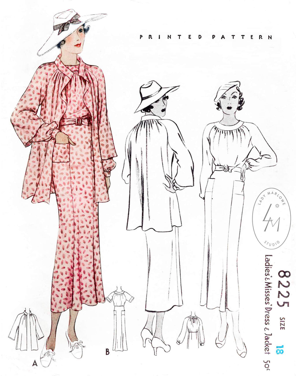 McCall 8225 1930s 1935 dress and jacket raglan sleeves vintage sewing pattern reproduction