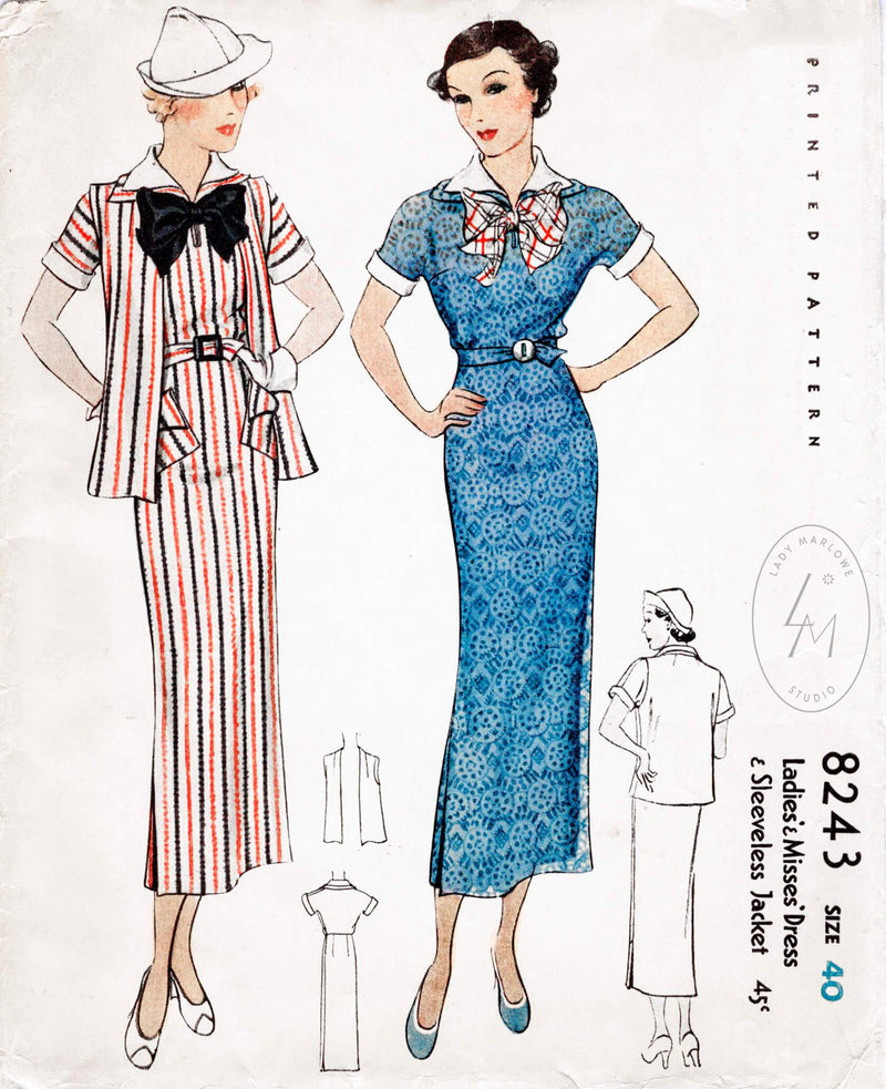 McCall 8243 1930s vintage sewing pattern 1930 30s day dress and jacket