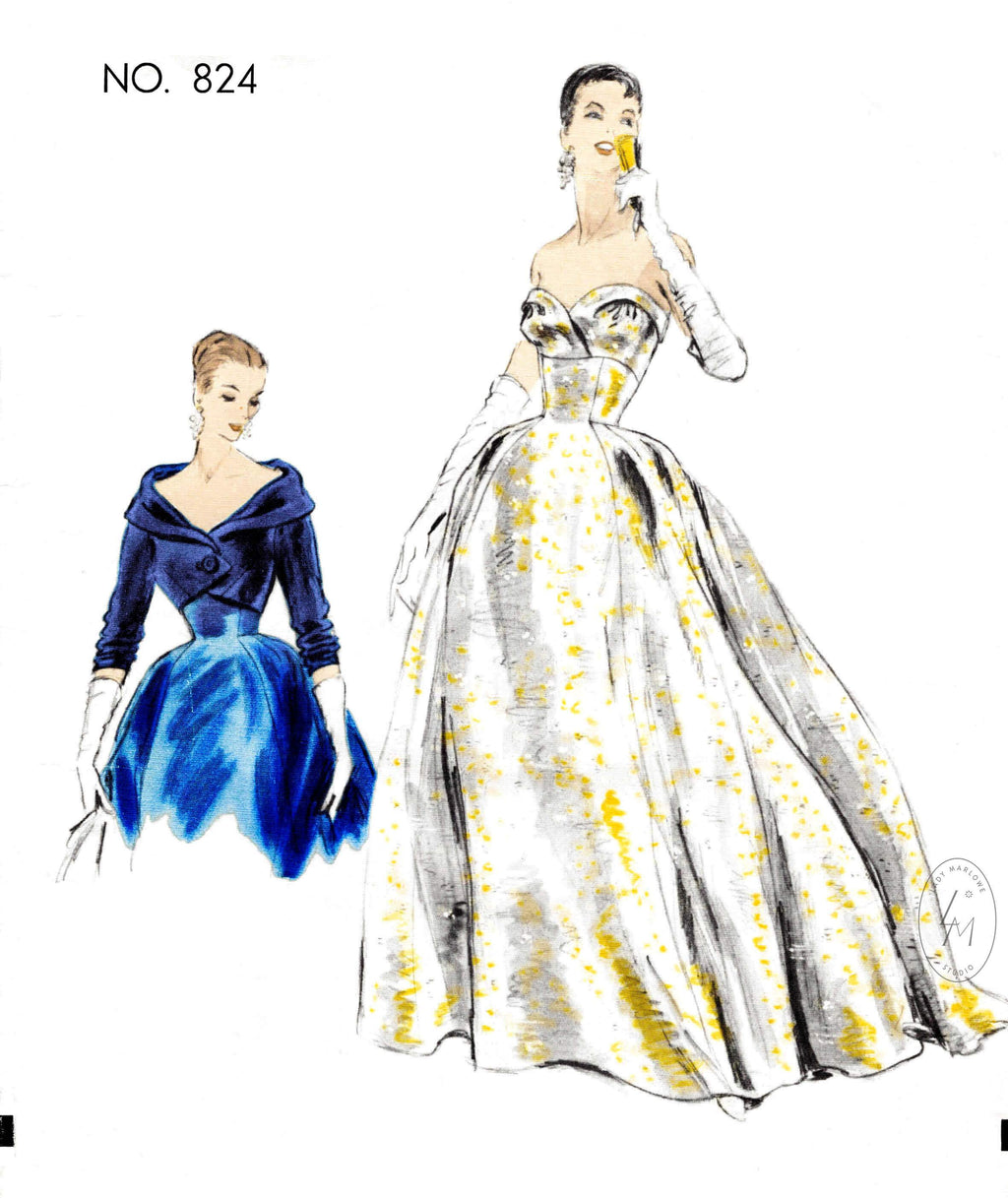 50s Vintage sewing pattern B36 Dress Wedding Ball Gown Prom | eBay