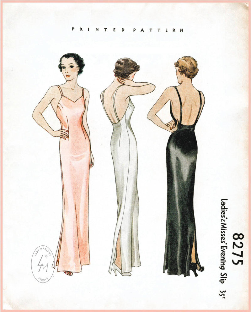 McCall 8275 1930s vintage lingerie sewing pattern 1930 30s evening slip dress