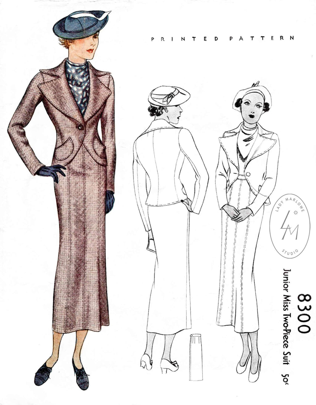 McCall 8300 1930s 1935 suit jacket & pencil skirt curved seams vintage sewing pattern reproduction