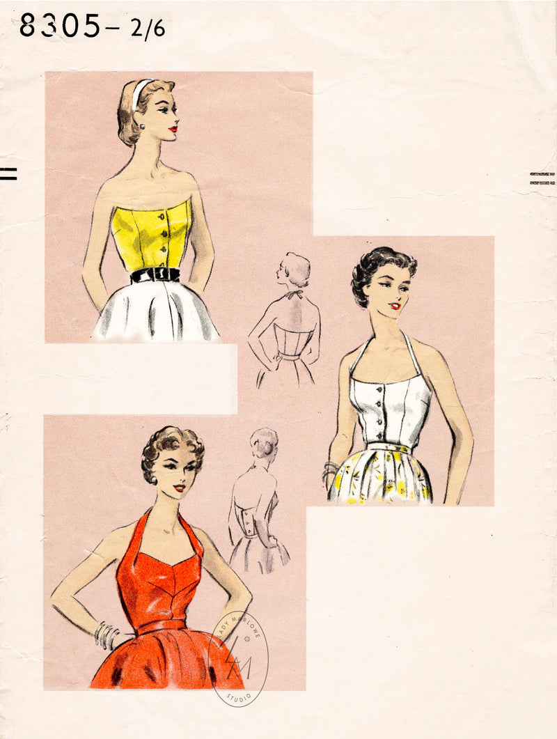 Vogue 8305 1950s 1954 bustier crop top vintage sewing pattern