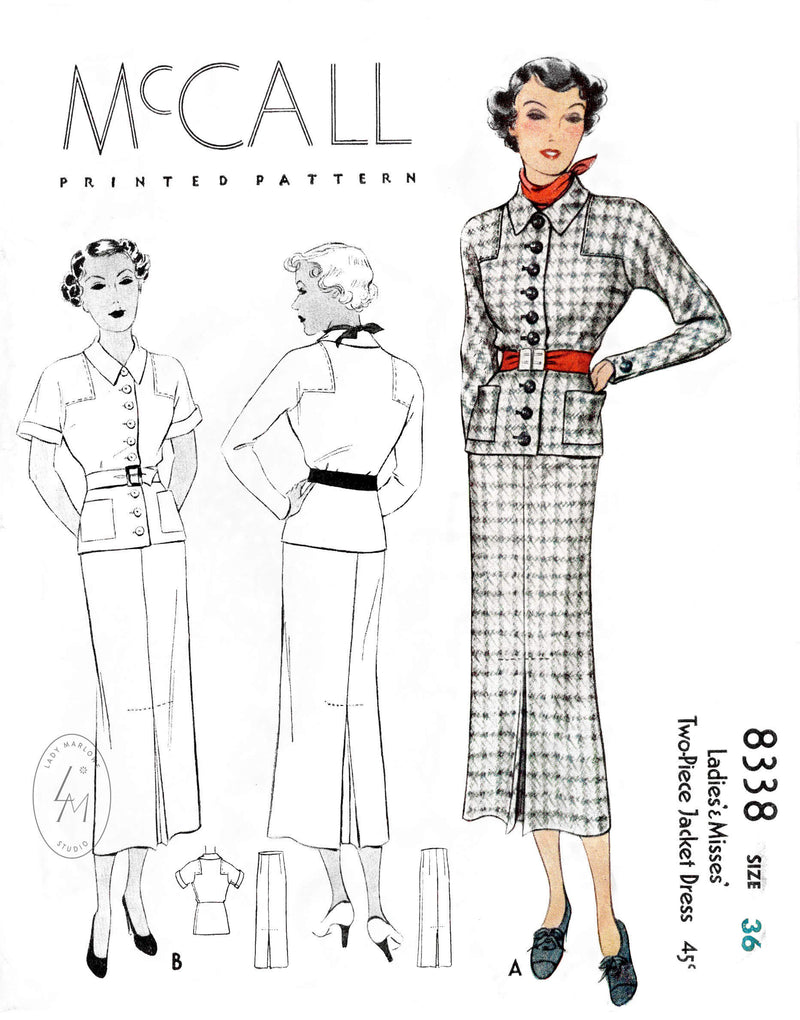 1930s 1935 McCall 8338 vintage sewing pattern reproduction blouse and skirt ensemble