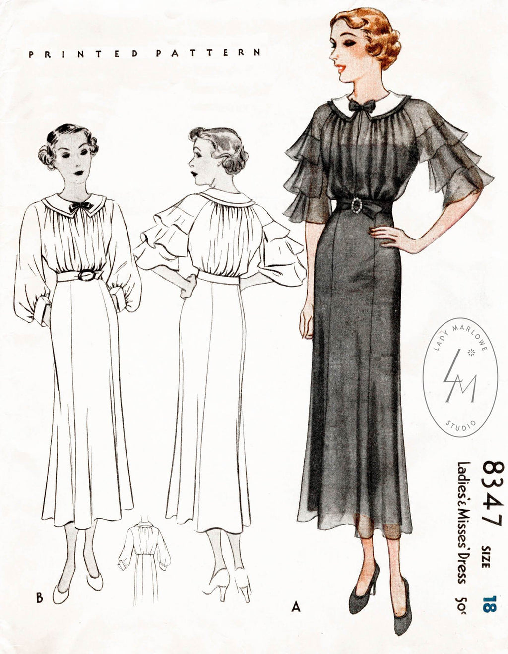 M-8347 1930s vintage sewing pattern 1930 30s afternoon tea dress