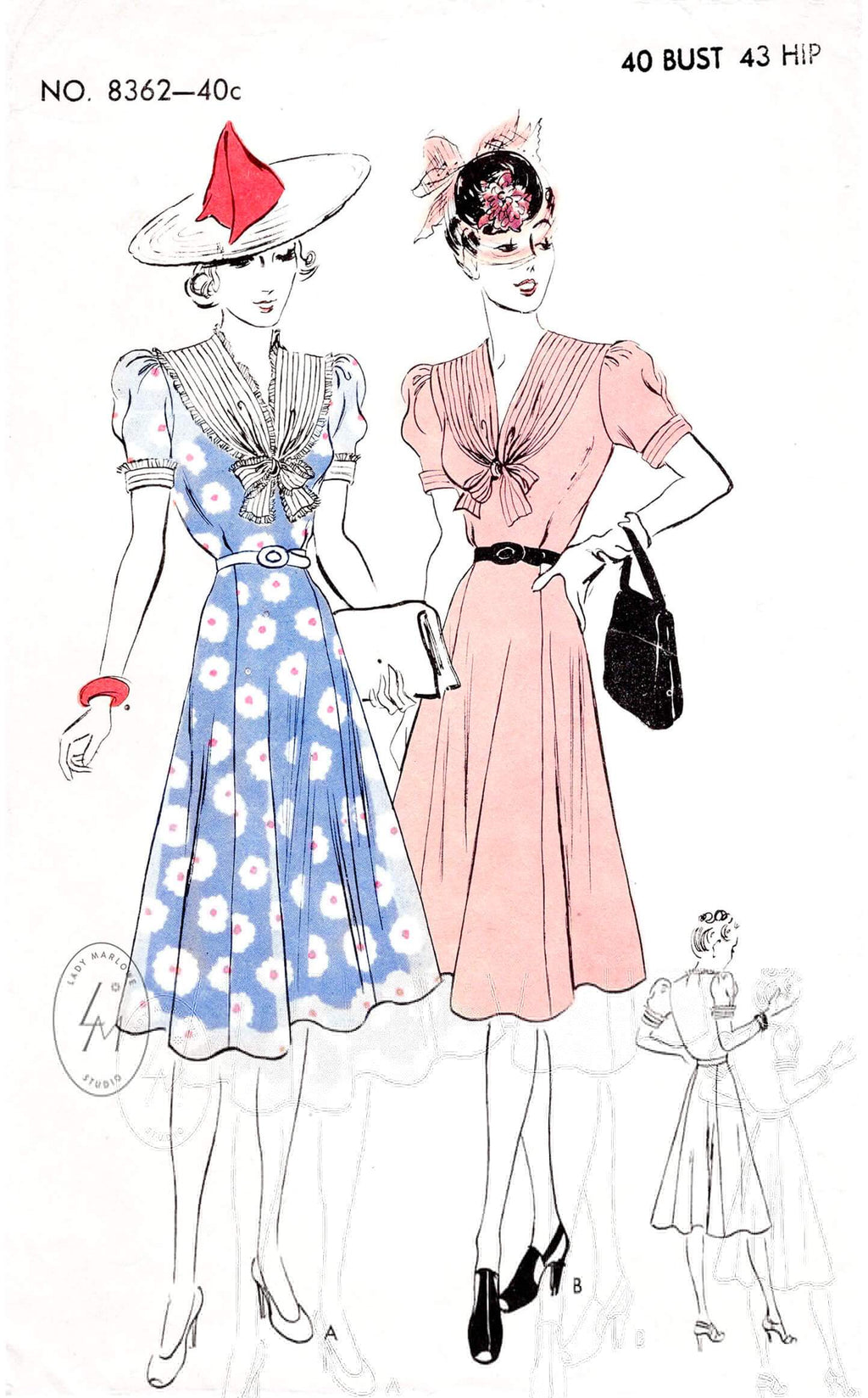 1940s sewing patterns puff sleeve day dress – Lady Marlowe