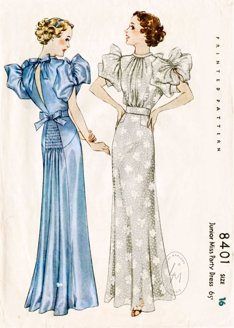 McCall 8401 1930s evening dress gown vintage sewing pattern