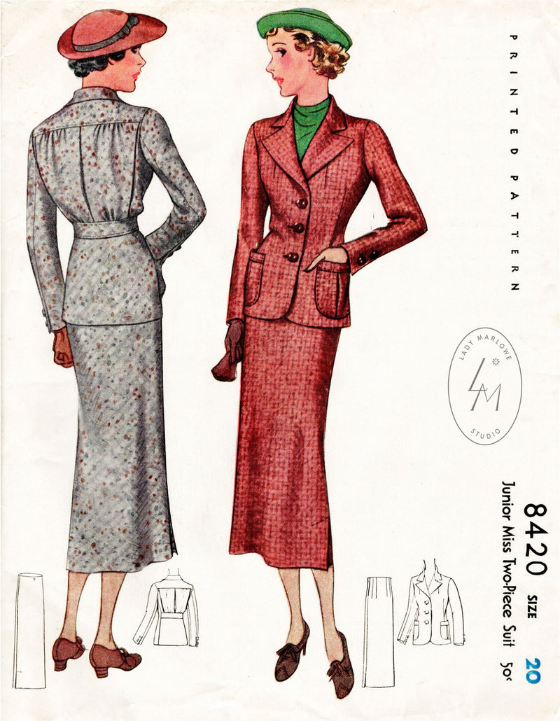 McCall 8420 1930s skirt suit vintage sewing pattern 1930 30s