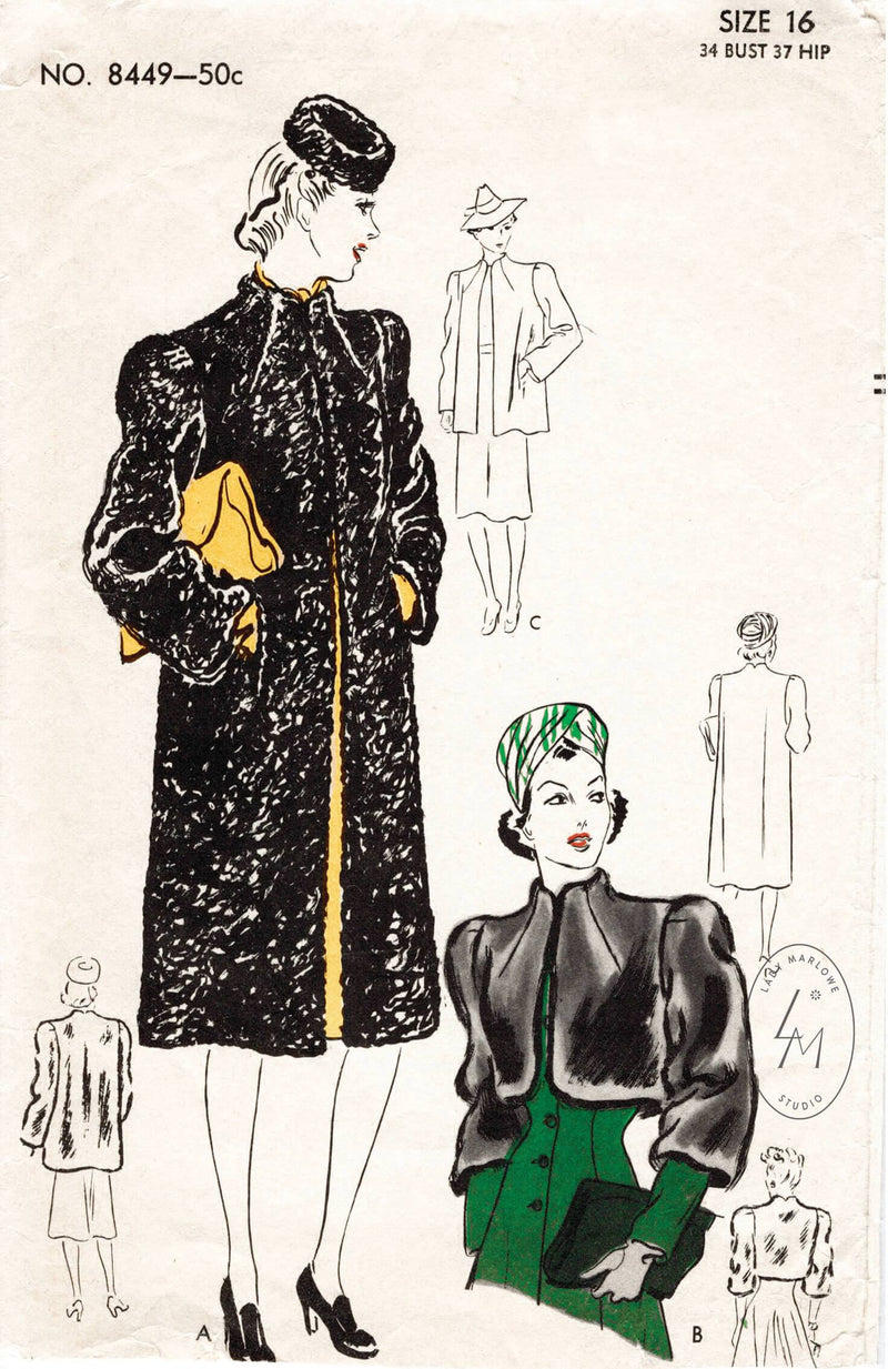 Vogue 8440 1940s vintage sewing pattern 1940 40s shearling coat bolero jacket