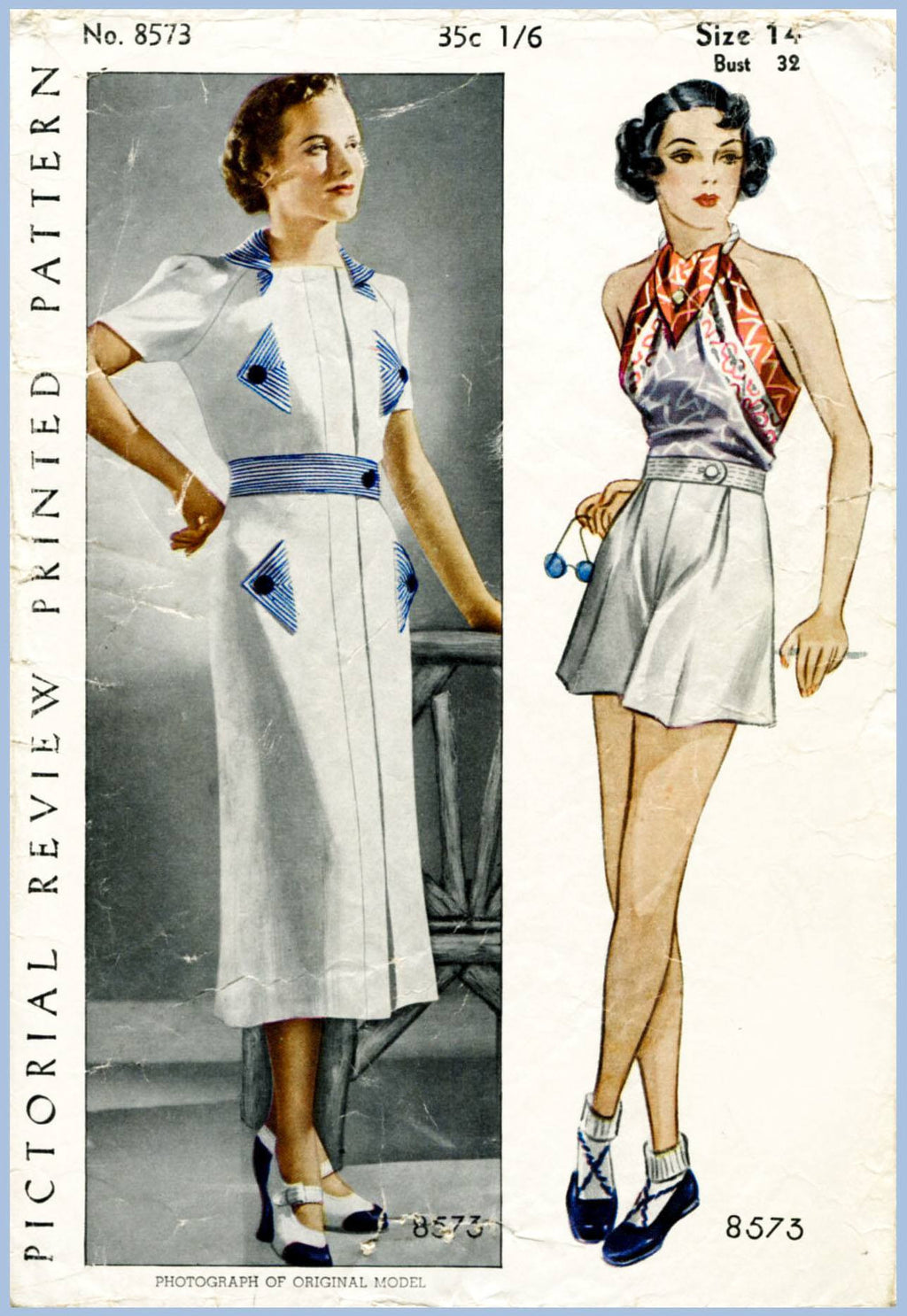 Pictorial Review 8573 1930s playsuit sports dress vintage sewing pattern