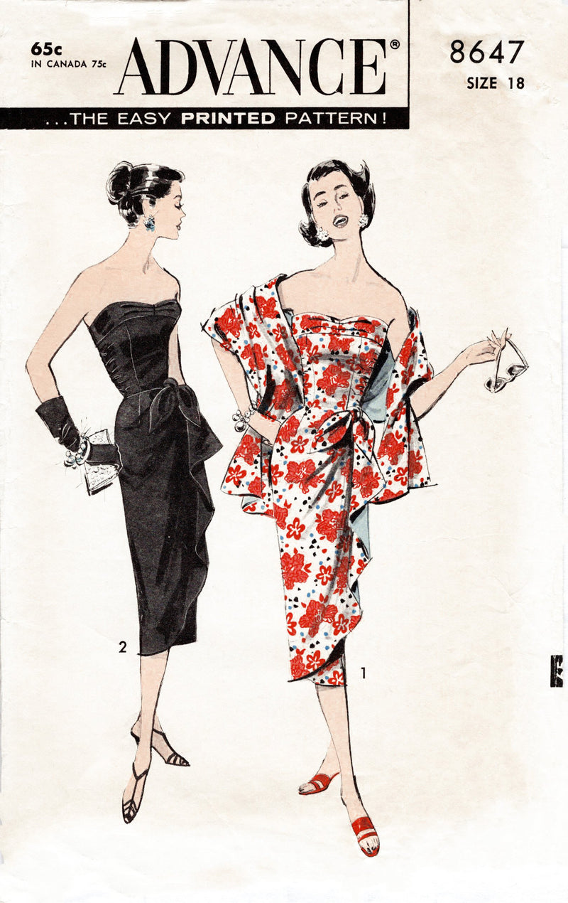Advance 8647 1950s sarong dress sewing pattern