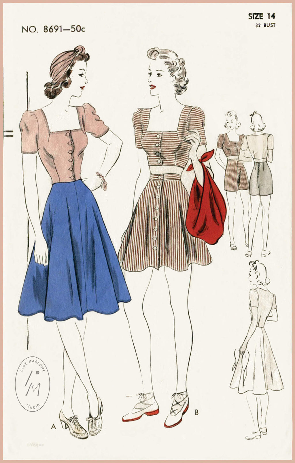 Vogue 8691 1940s playsuit beachwear crop top vintage sewing pattern