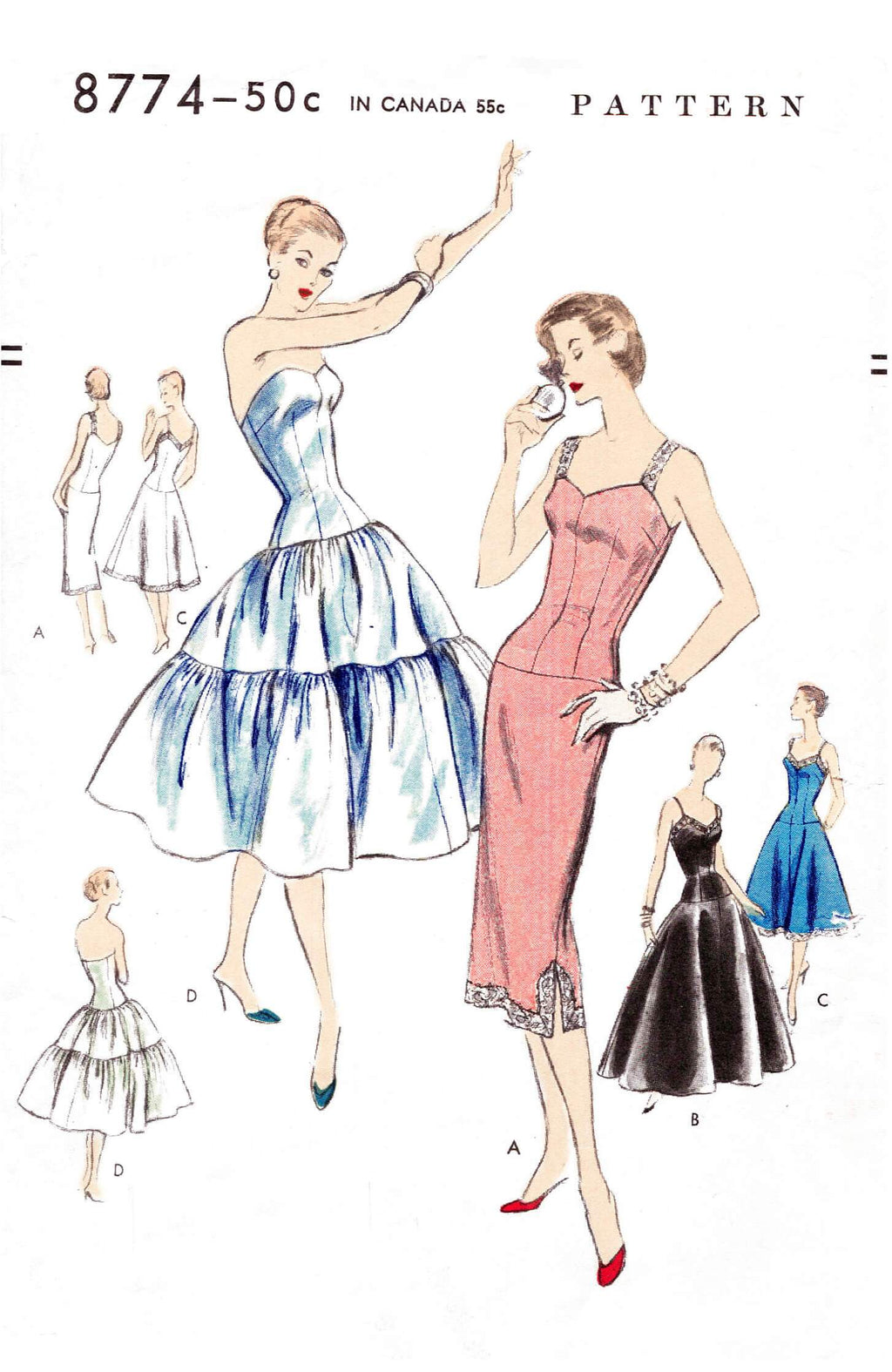 1950s 50s Vogue 8774 vintage lingerie sewing pattern reproduction tiered petticoat slip dress camisole