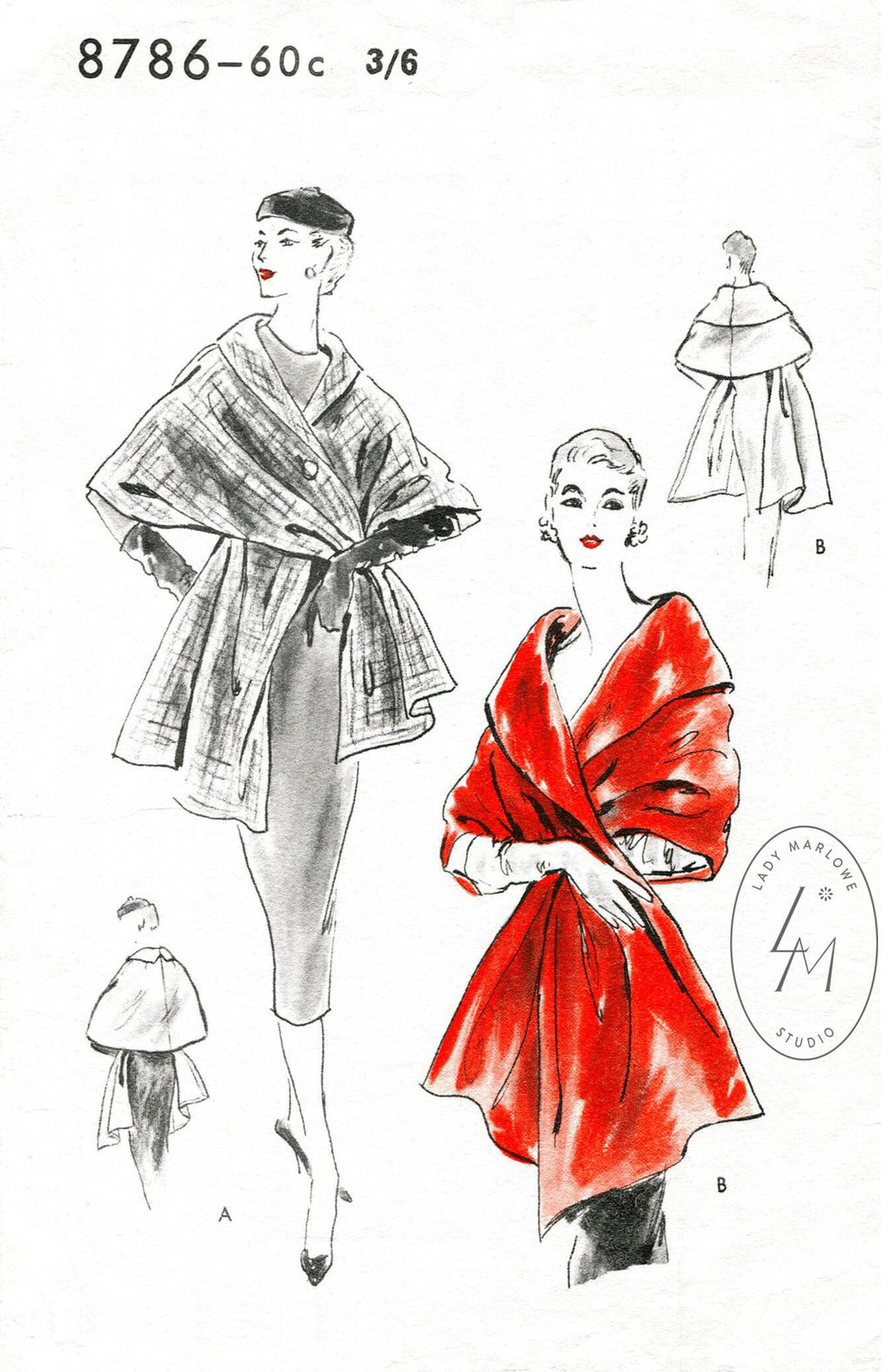 Vogue 8786 1950s wrap shawl vintage sewing pattern 1950