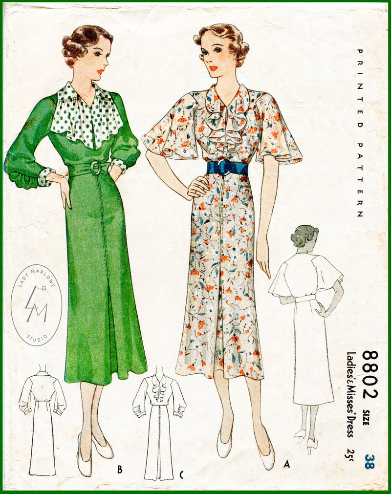McCall 8802 1930s dress ruffle collar vintage sewing pattern