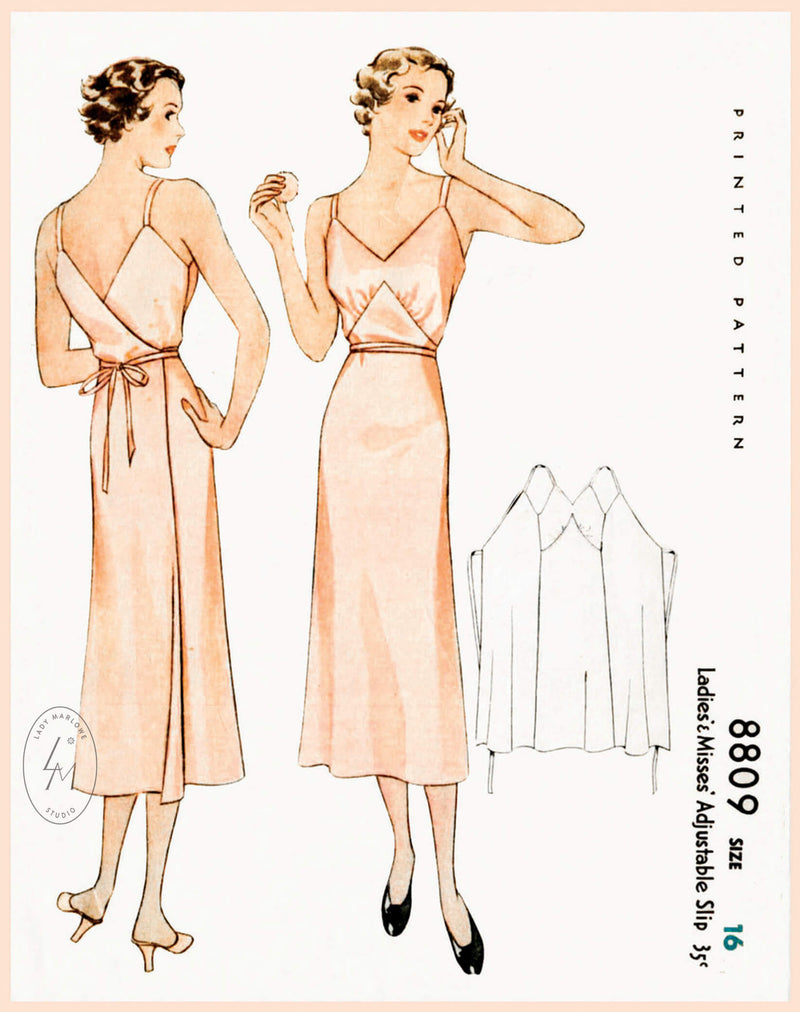 McCall 8809 1930s wrap slip dress vintage lingerie sewing pattern