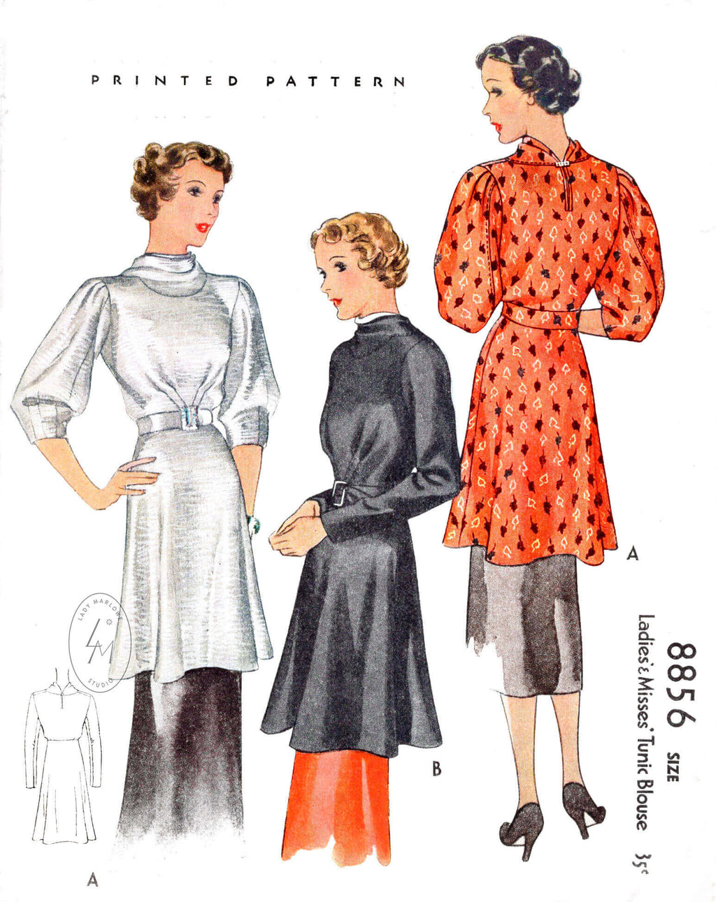 McCall 8856b 1930s 1936 tunic blouse vintage sewing pattern reproduction