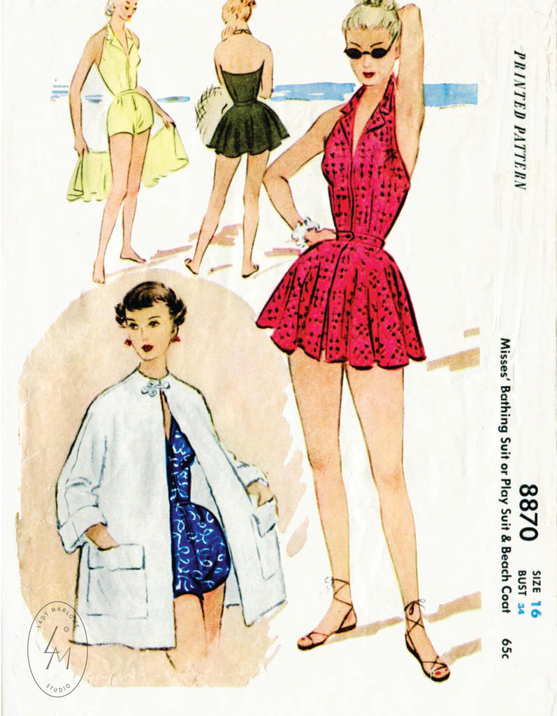 McCall 8870 1960s playsuit swimsuit beach coat vintage sewing pattern