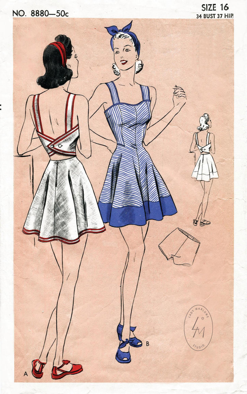 Vogue 8880 1940s swimsuit playsuit beach dress vintage sewing pattern