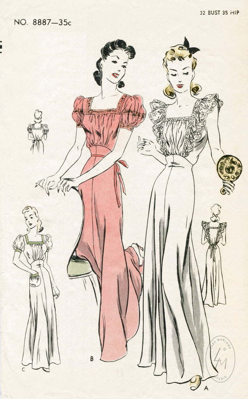 Vogue 887 1940s nightgown vintage lingerie sewing pattern