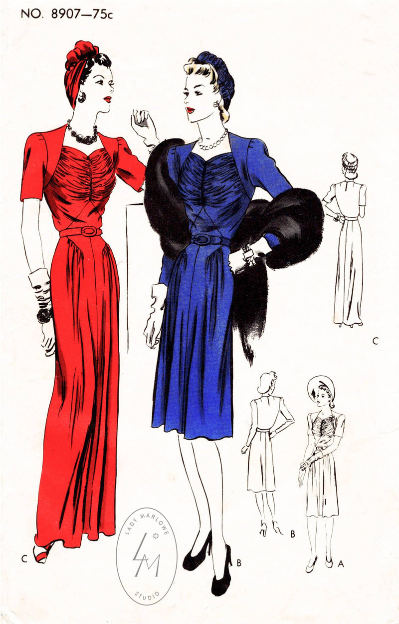 Vogue 8907 1940s dress evening or day vintage sewing pattern reproduction