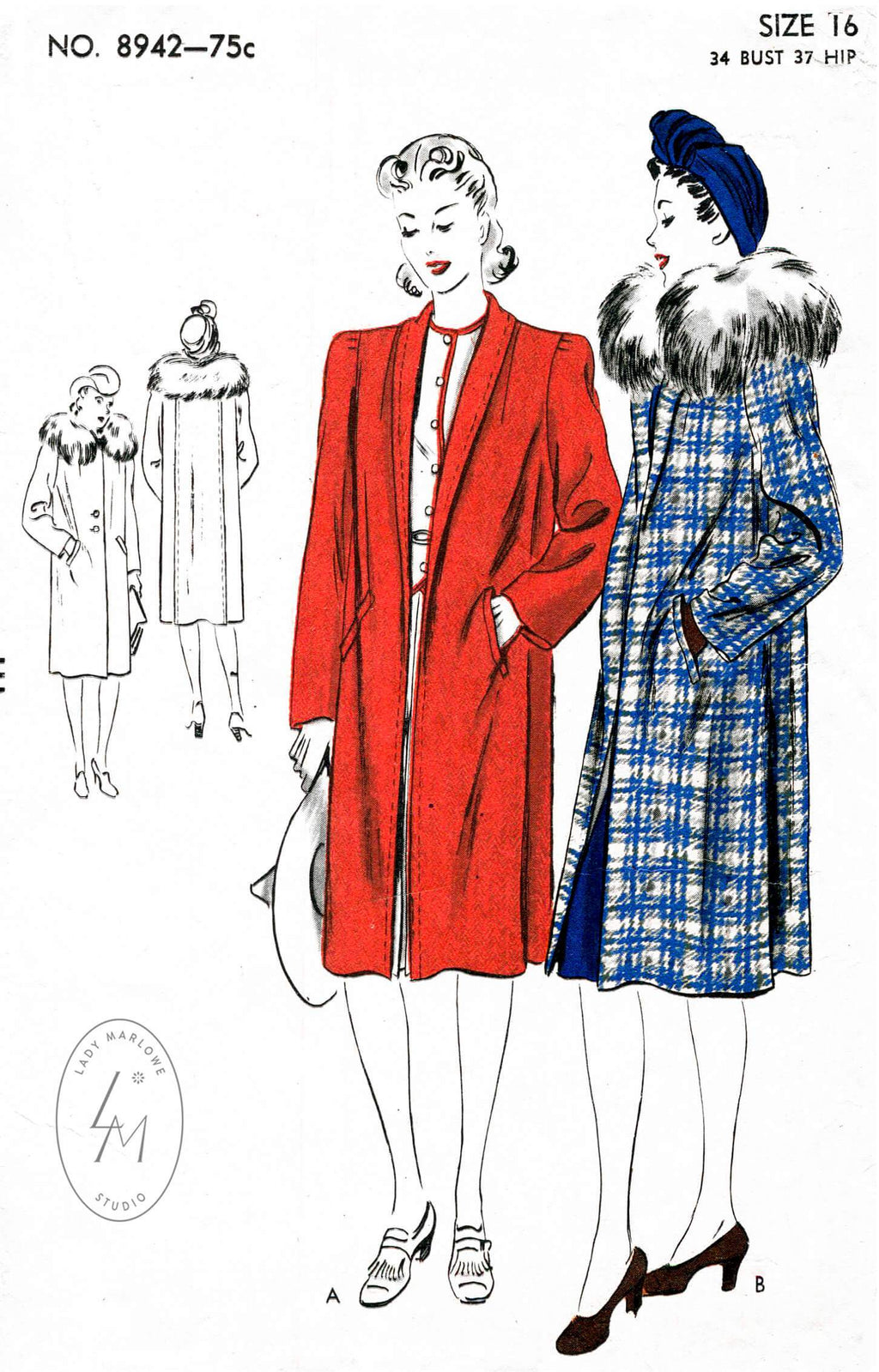 Vogue 8942 1940s vintage sewing pattern 1940 40s coat outerwear