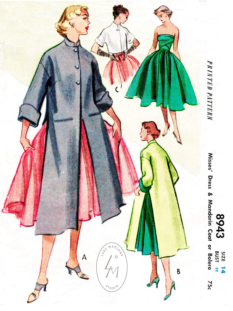 McCall 8943 1950s sewing pattern vintage coat pattern 1950 dress