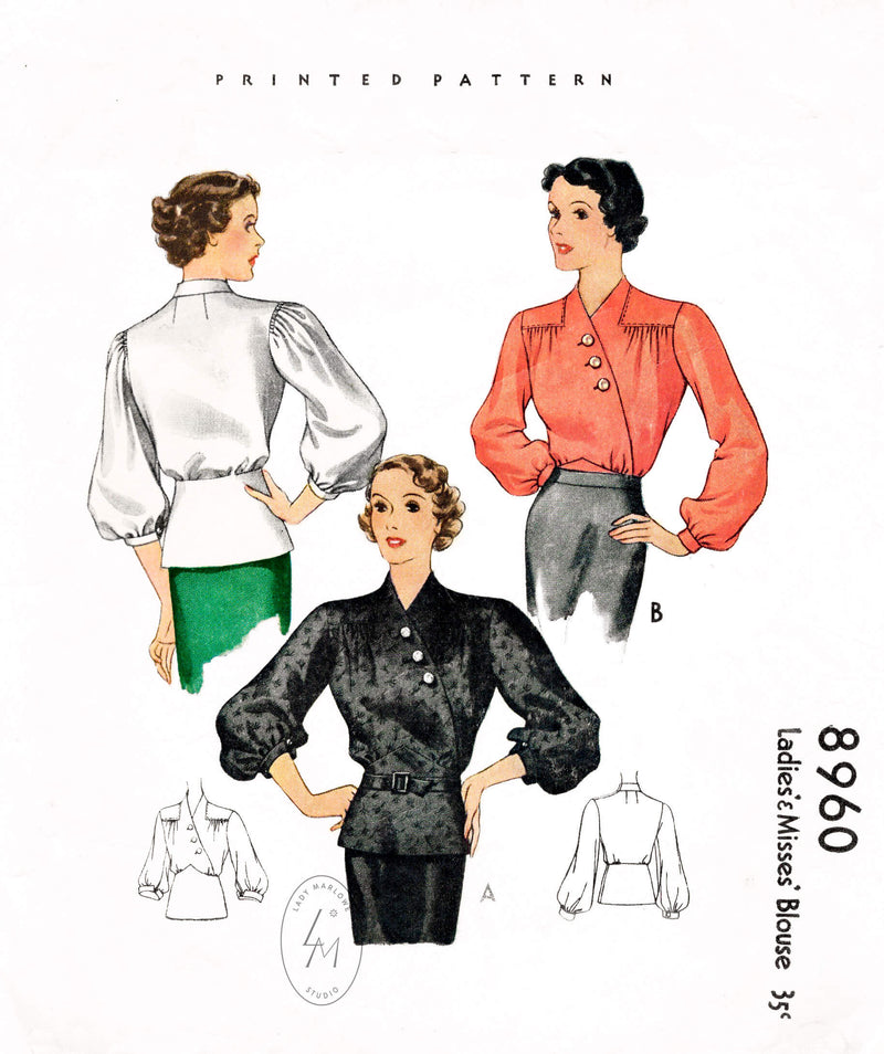 McCall 8960 1930s 1936 set of blouse tops vintage sewing pattern