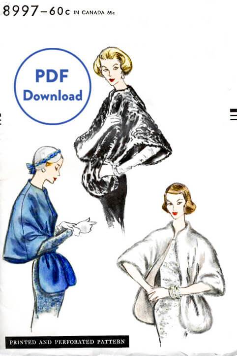 Vogue 8997 1950s cape stole sewing pattern 1950 shawl PDF instant download