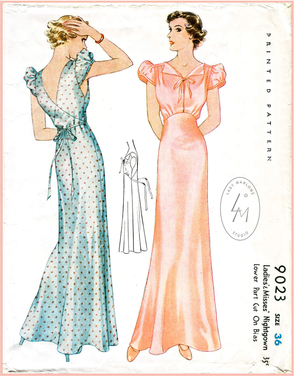 McCall 9023 1930s vintage lingerie sewing pattern 1930 30s puff sleeve negligee 