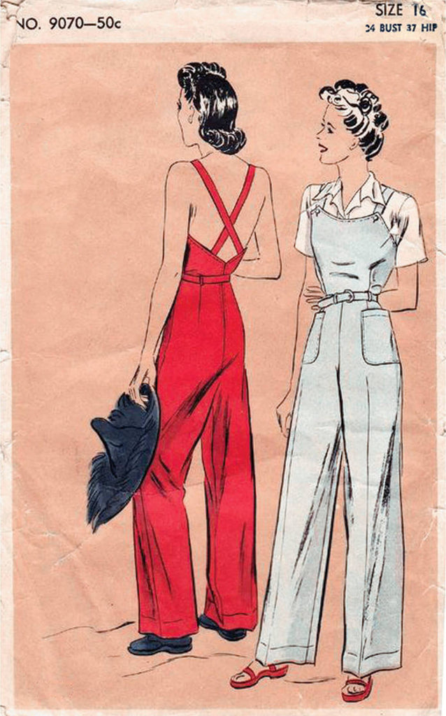 Vogue 9070 1940s Rosie the Riveter overalls sewing pattern slacks pants