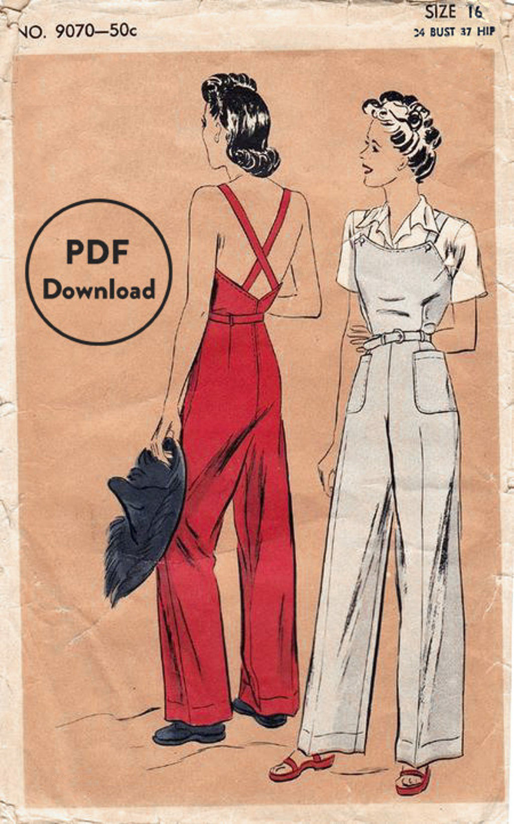 Vogue 9070 1940s Rosie the Riveter overalls sewing pattern slacks trousers
