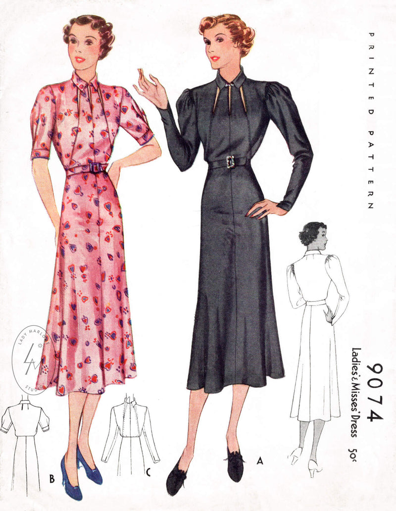 1930s Casual Tea Dress With Pockets PDF Sewing Pattern Bust 32 