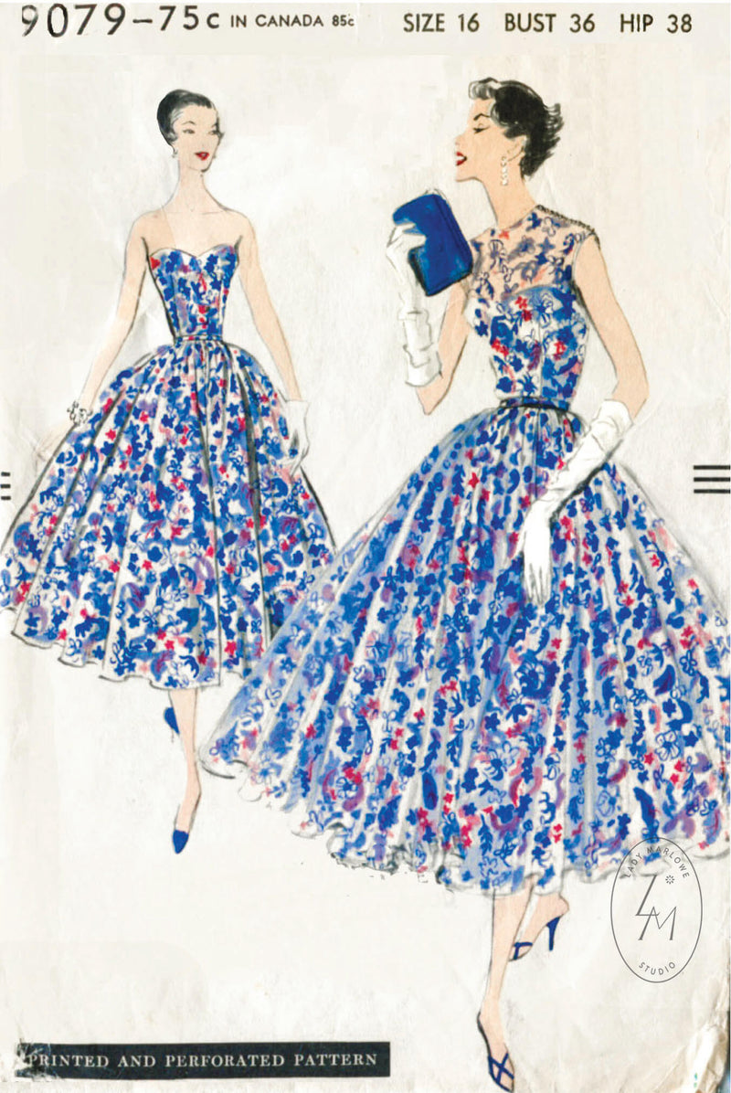 Vogue 9079 1950s dress vintage sewing pattern