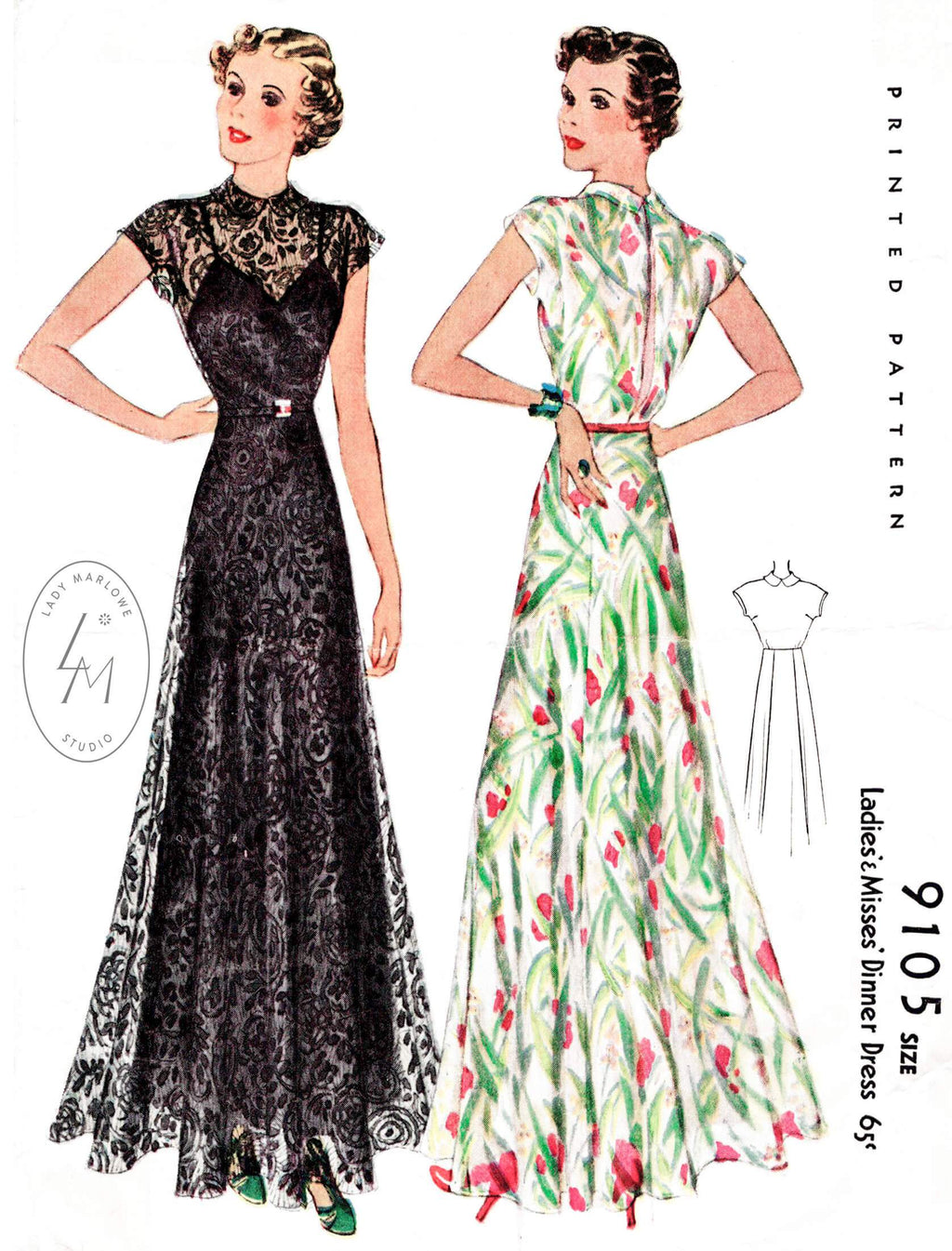 McCall 9105 1937 1930s evening gown vintage sewing pattern repro