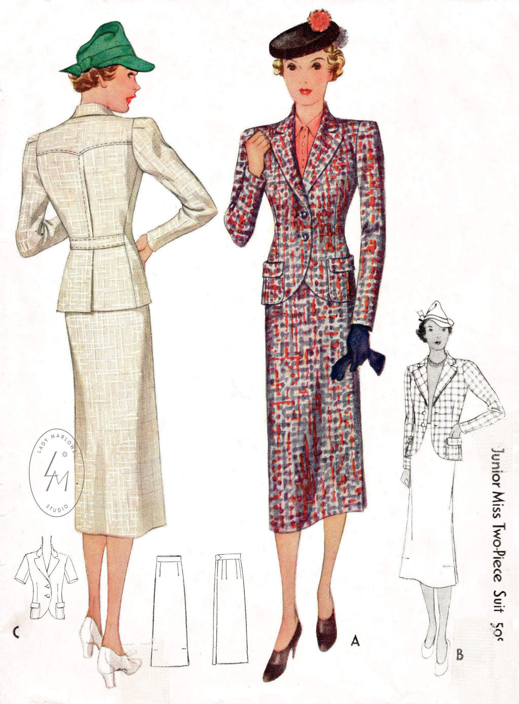 1930s McCall 9148 two piece suit skirt vintage sewing pattern 