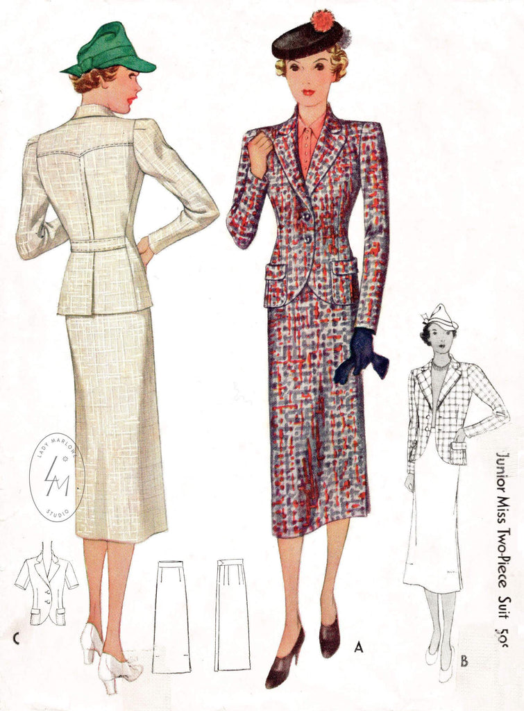 1930s McCall 9148 two piece suit skirt vintage sewing pattern 