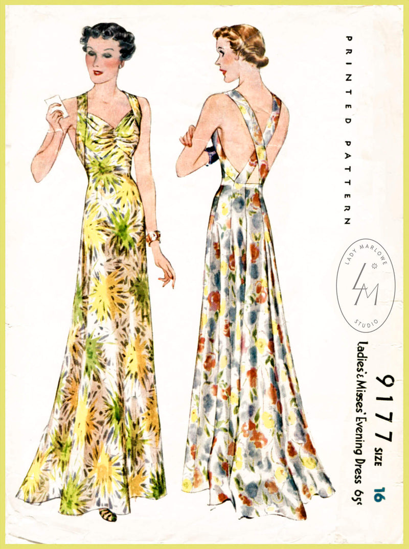 McCall 9177 1930s Alix vintage evening gown sewing pattern
