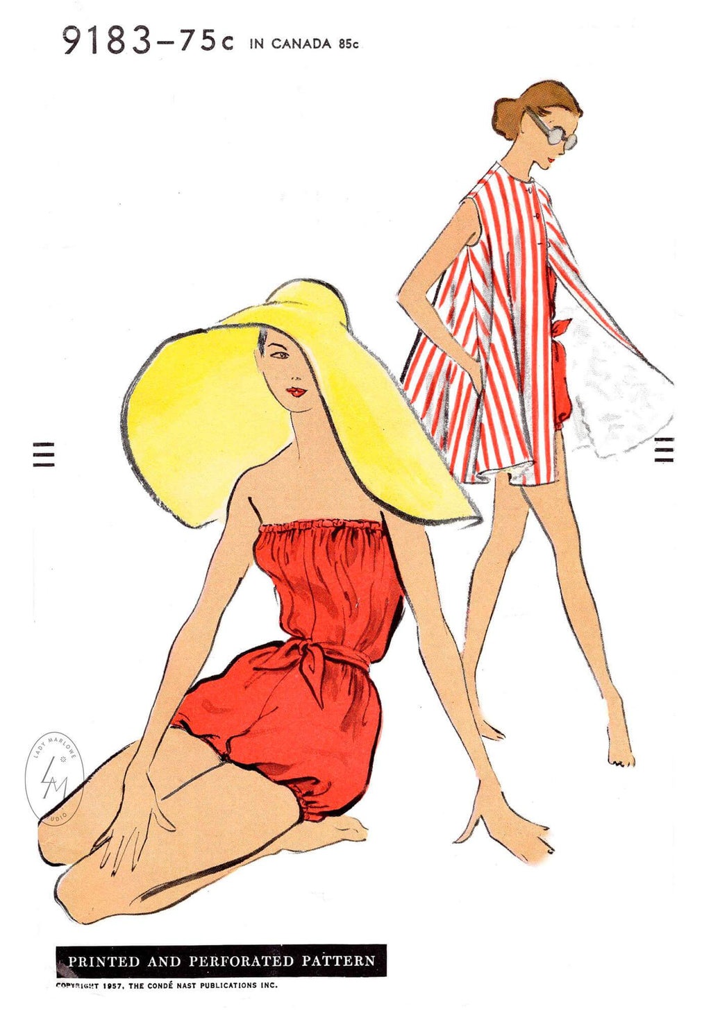 1950s 50s vintage beachwear Vogue 9183 playsuit bathing suit & trapeze coat sewing pattern reproduction 