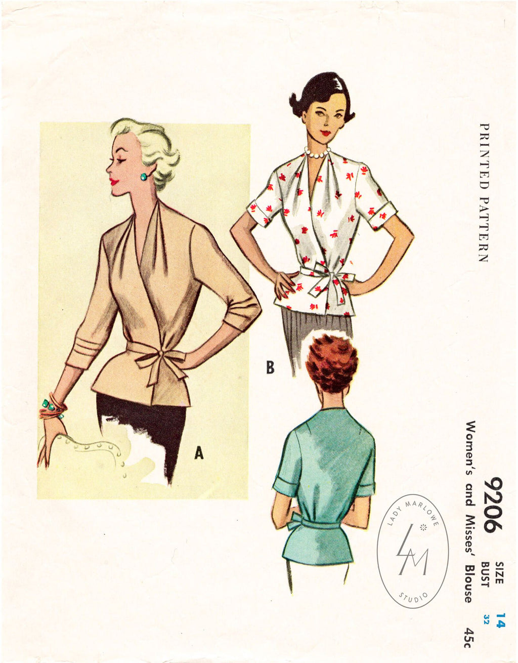 McCall 9206 1950s wrap blouse sewing pattern 1950 50s