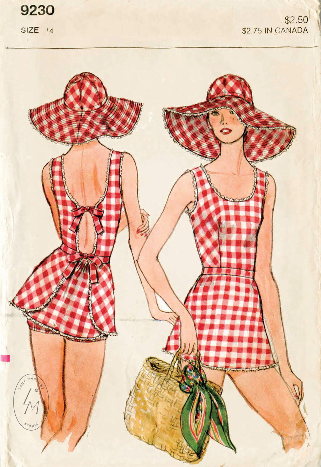 Vogue 9230 1970s beachwear swimsuit sun hat vintage sewing pattern