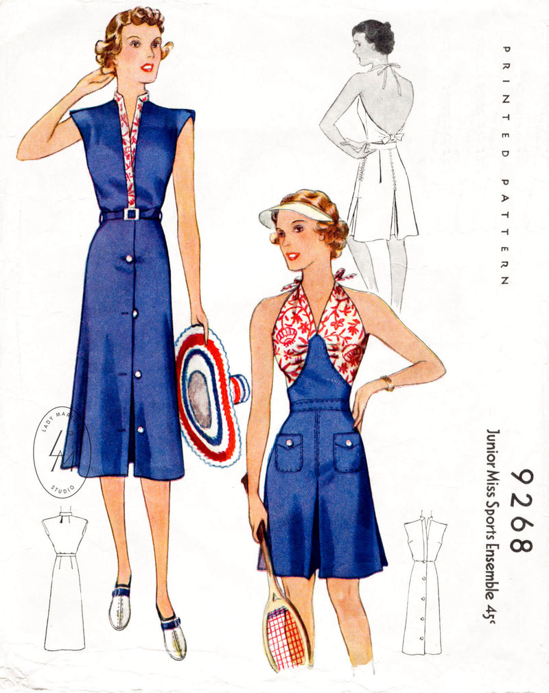 McCall 9268 1930s dress and playsuit vintage beachwear sewing pattern