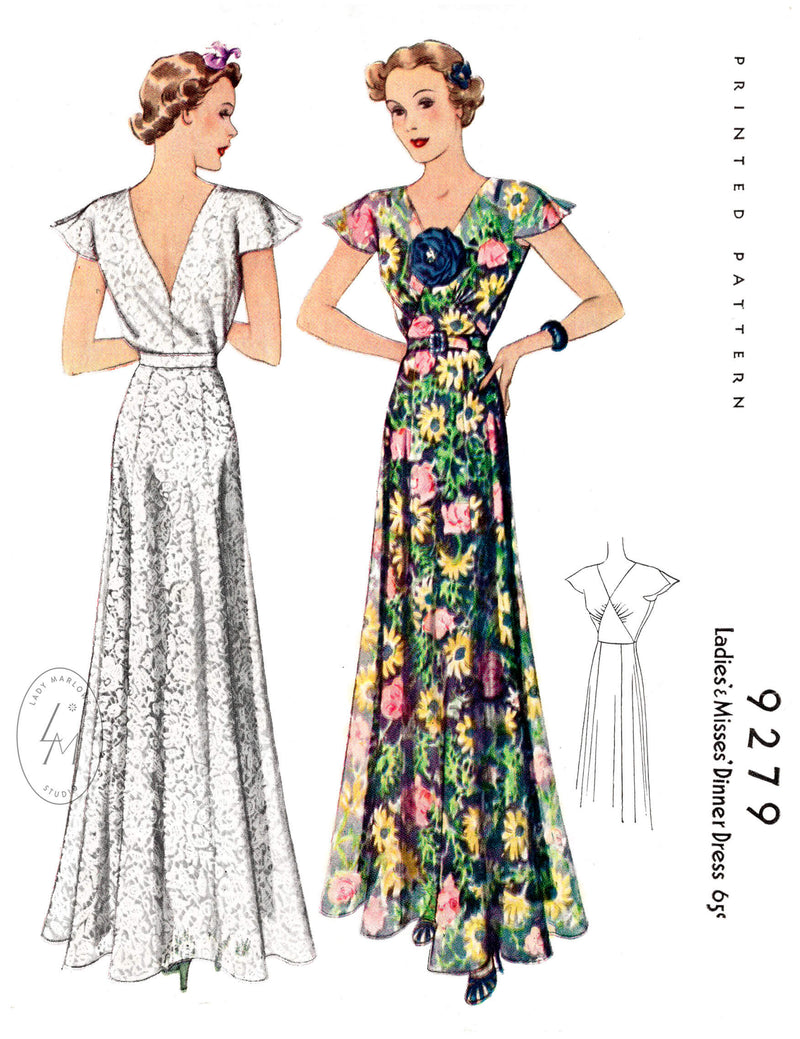 McCall 9279 1930s evening gown wedding dress vintage sewing pattern reproduction