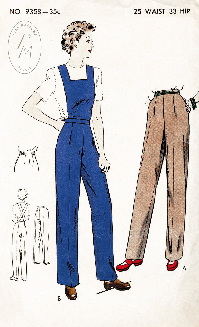 Vogue 9358 1940s vintage sewing pattern 1940 40s slacks pants workwear overalls 