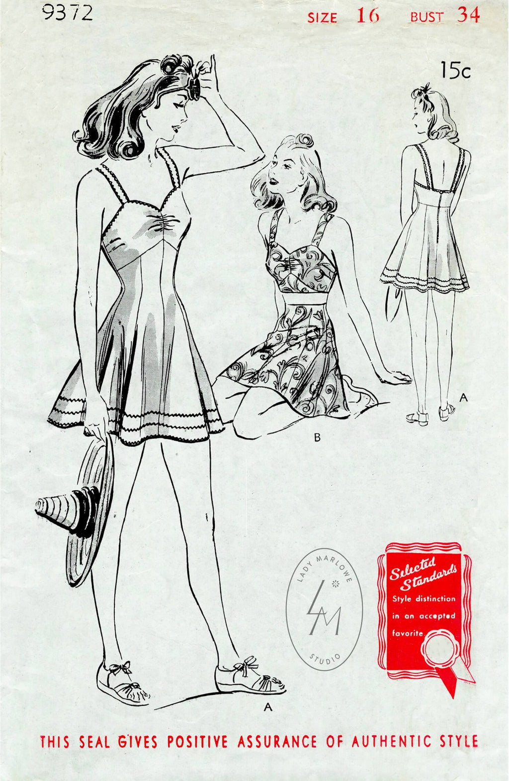 Butterick 9372 1940s vintage beachwear playsuit sewing pattern 1940