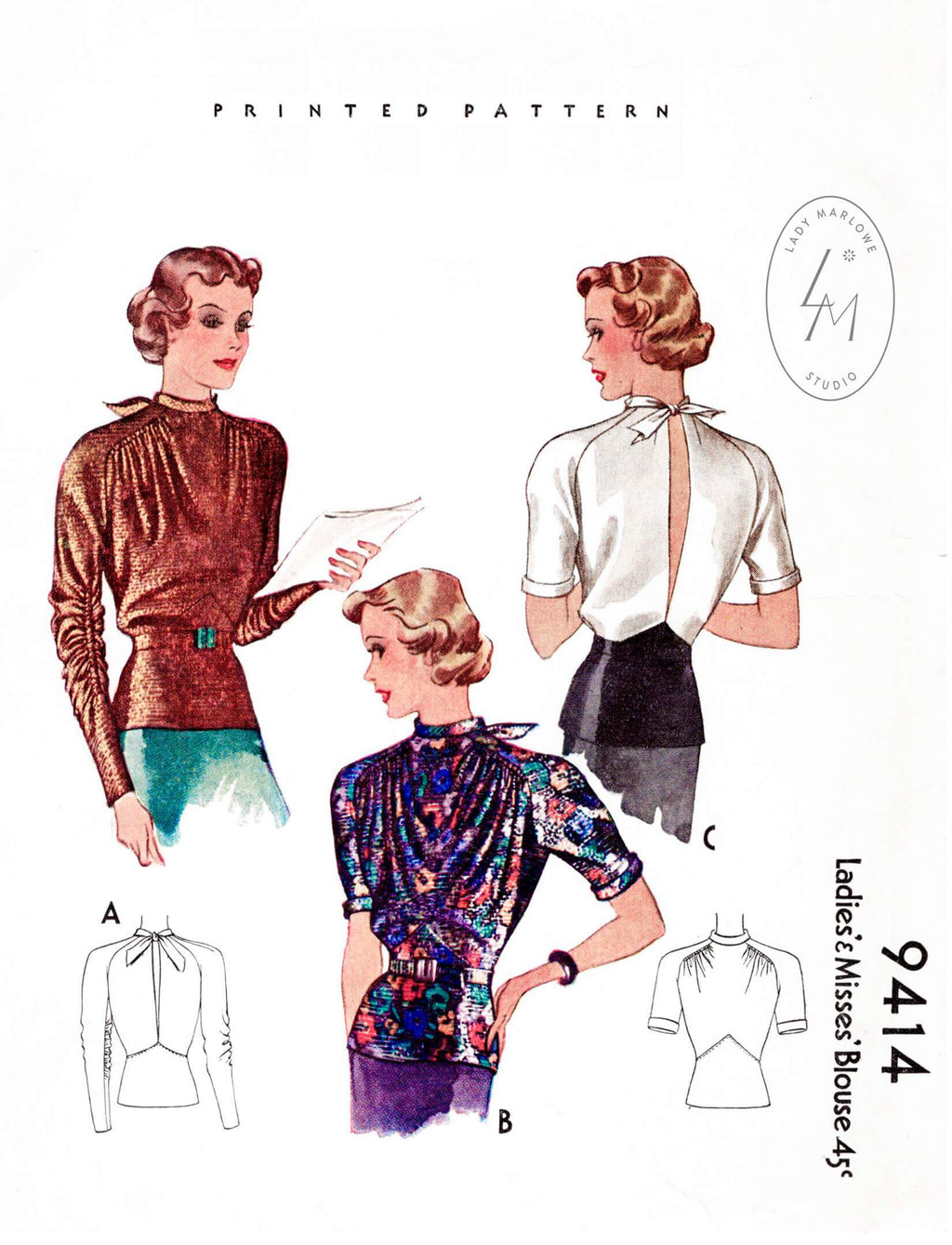 McCall 9414 1930s vintage sewing pattern women's blouse