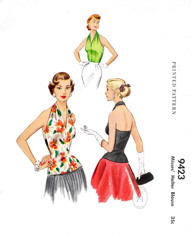 McCall's 9423 1950s 1953 halter blouse vintage sewing pattern reproduction