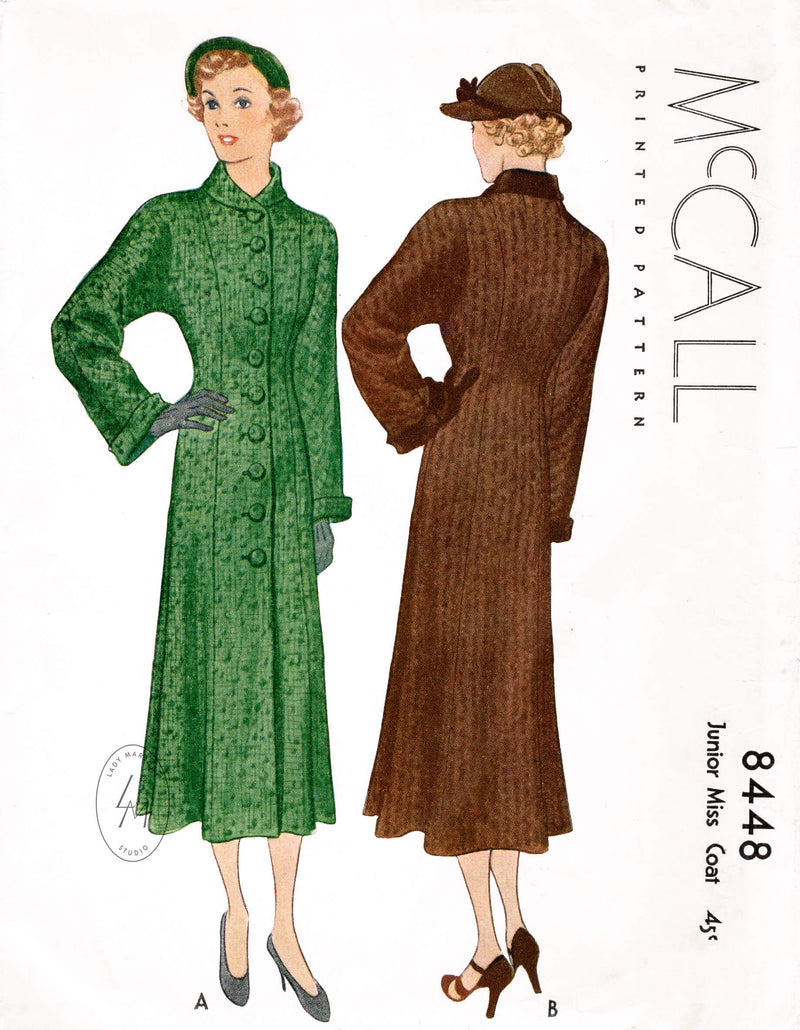 1930s McCall 8448 princess seam coat 1935 vintage sewing pattern reproduction