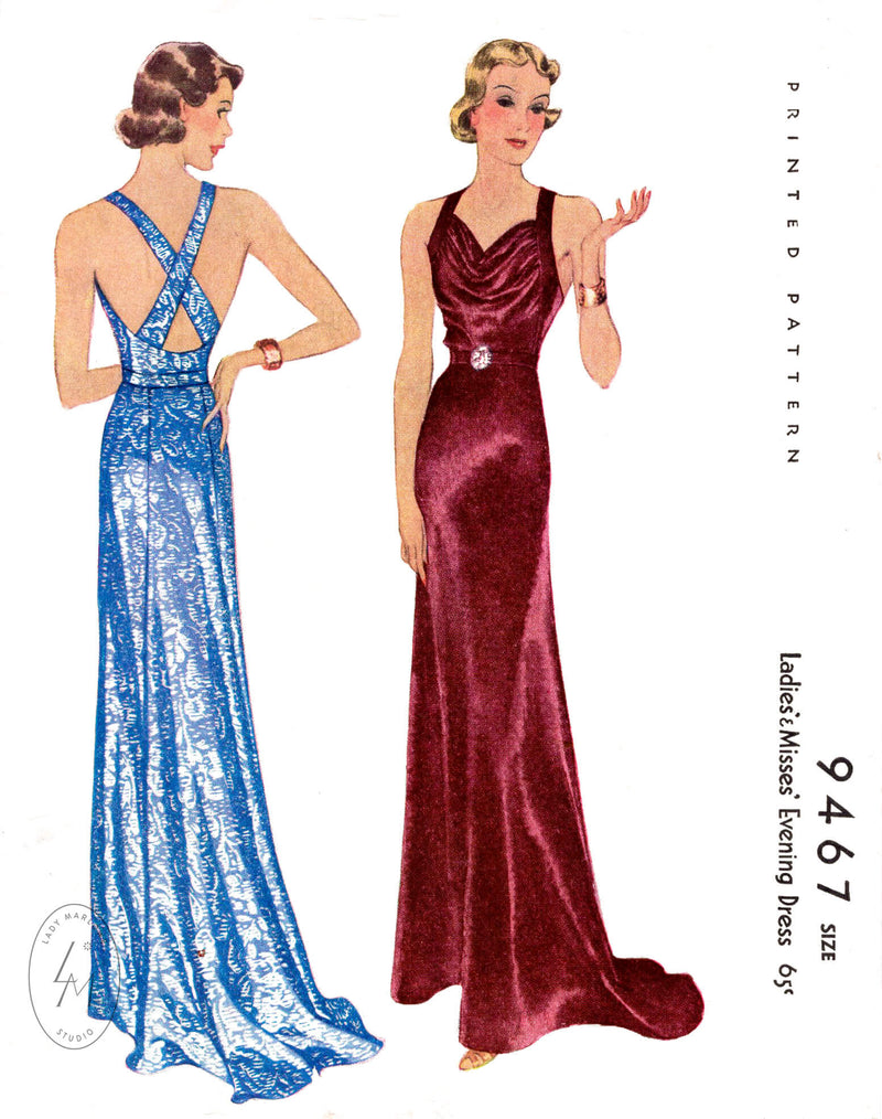 McCall 9467 1930s 1937 evening gown dinner dress vintage sewing pattern